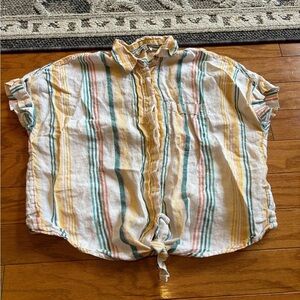 Madewell 100%linen button down tie front shirt women’s size small